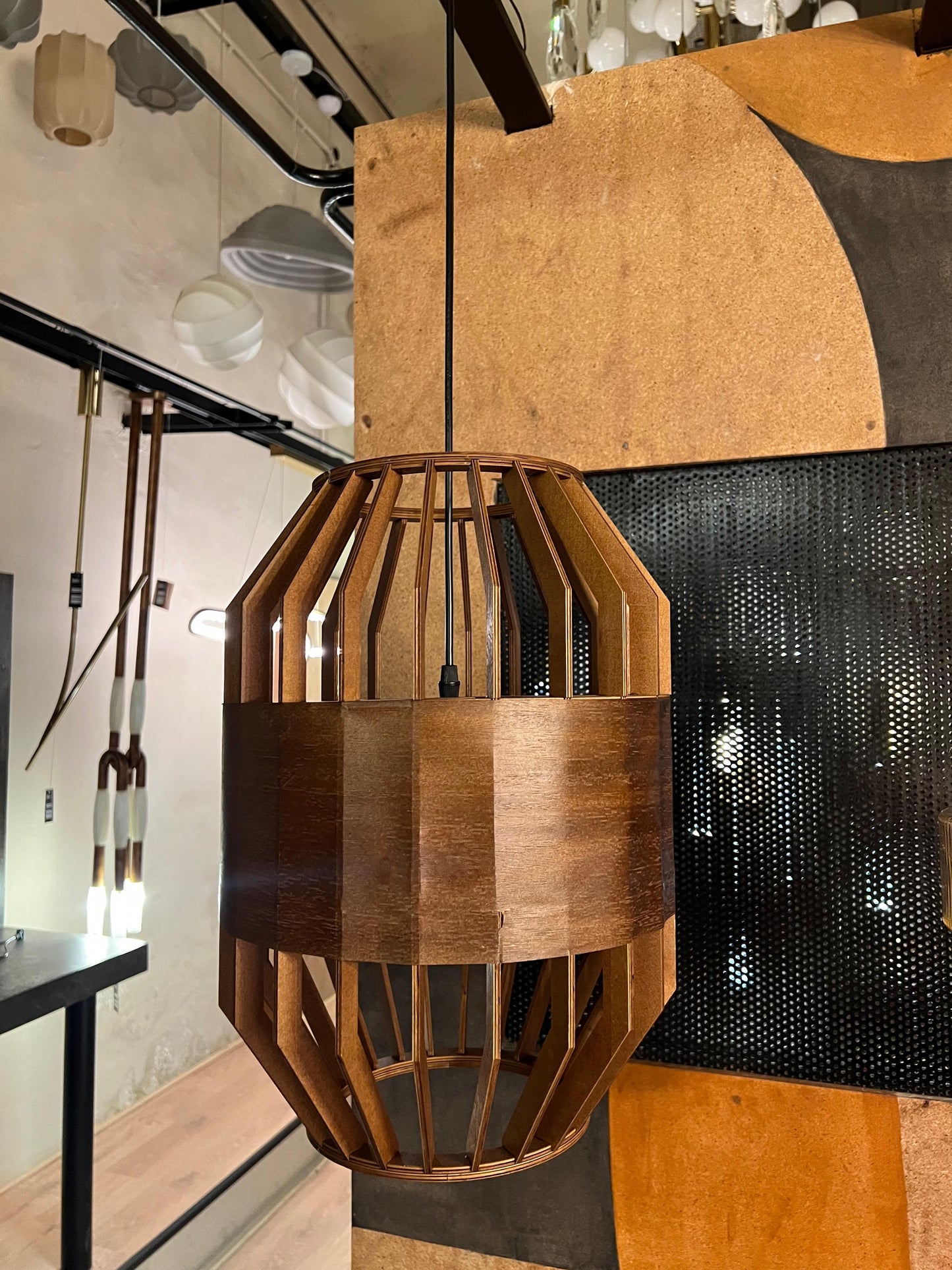 HDC Modern Walnut Wooden Pendant Light for Bedroom, Living Room
