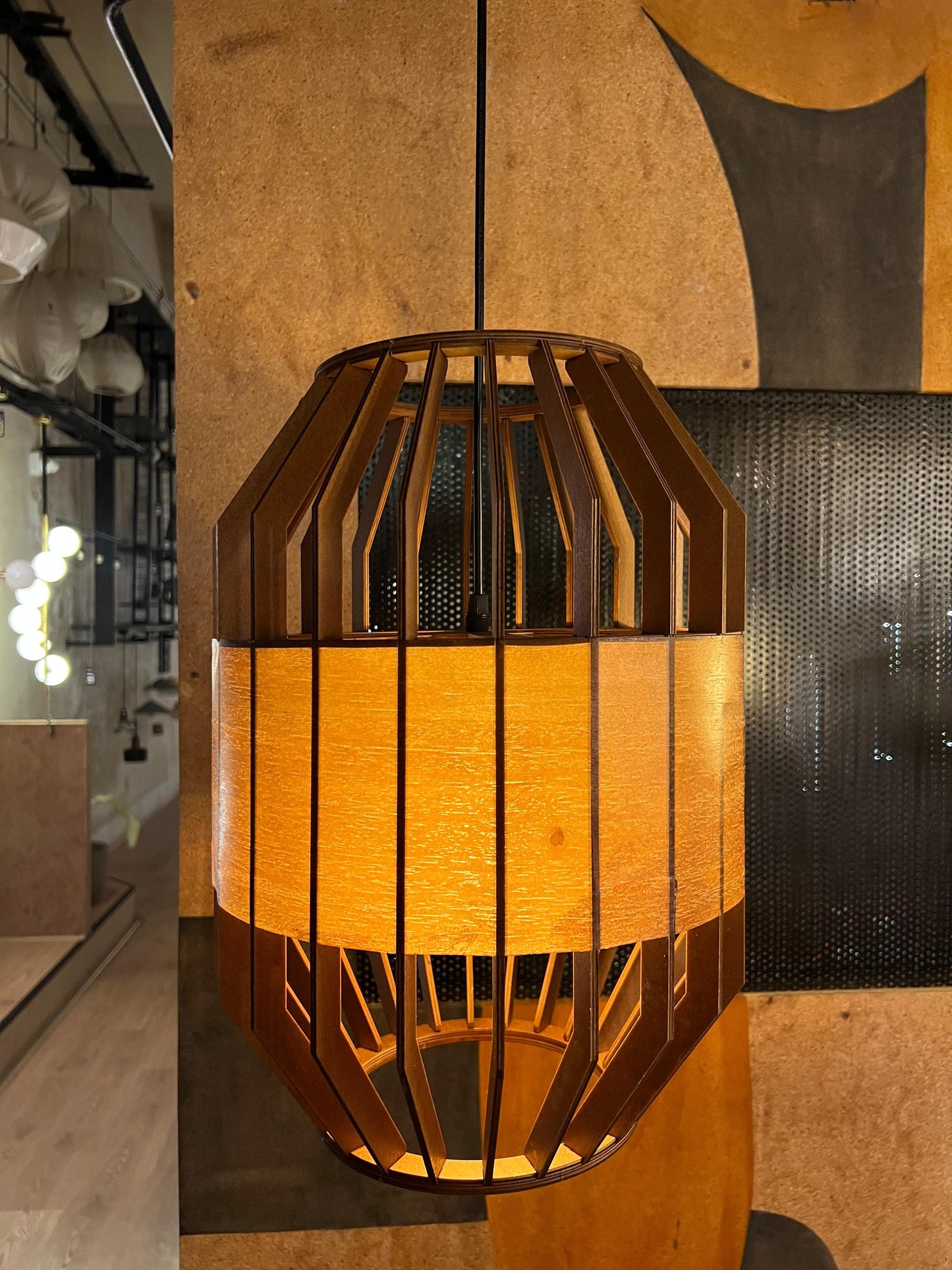 HDC Modern Walnut Wooden Pendant Light for Bedroom, Living Room