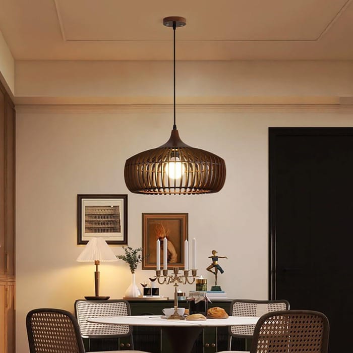 HDC Modern Walnut Wooden Pendant Light for Bedroom, Living Room
