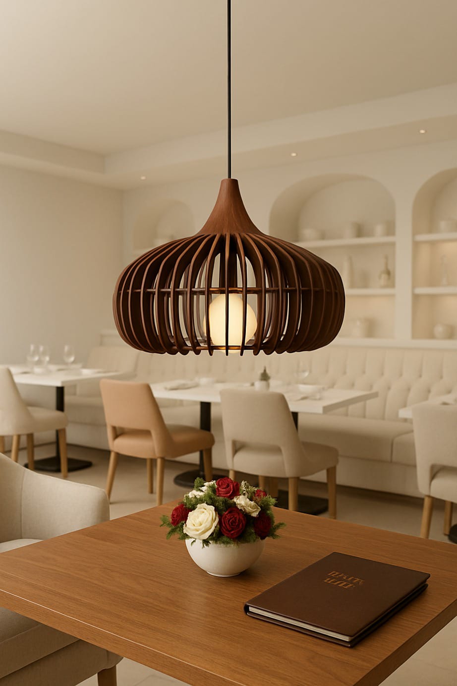 HDC Modern Walnut Wooden Pendant Light for Bedroom, Living Room