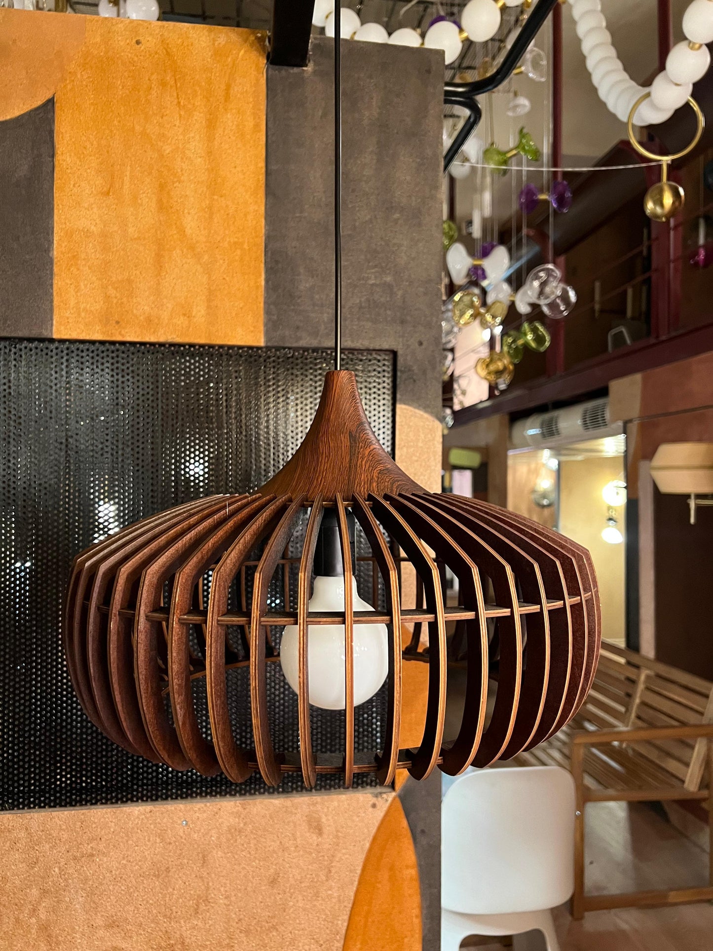 HDC Modern Walnut Wooden Pendant Light for Bedroom, Living Room