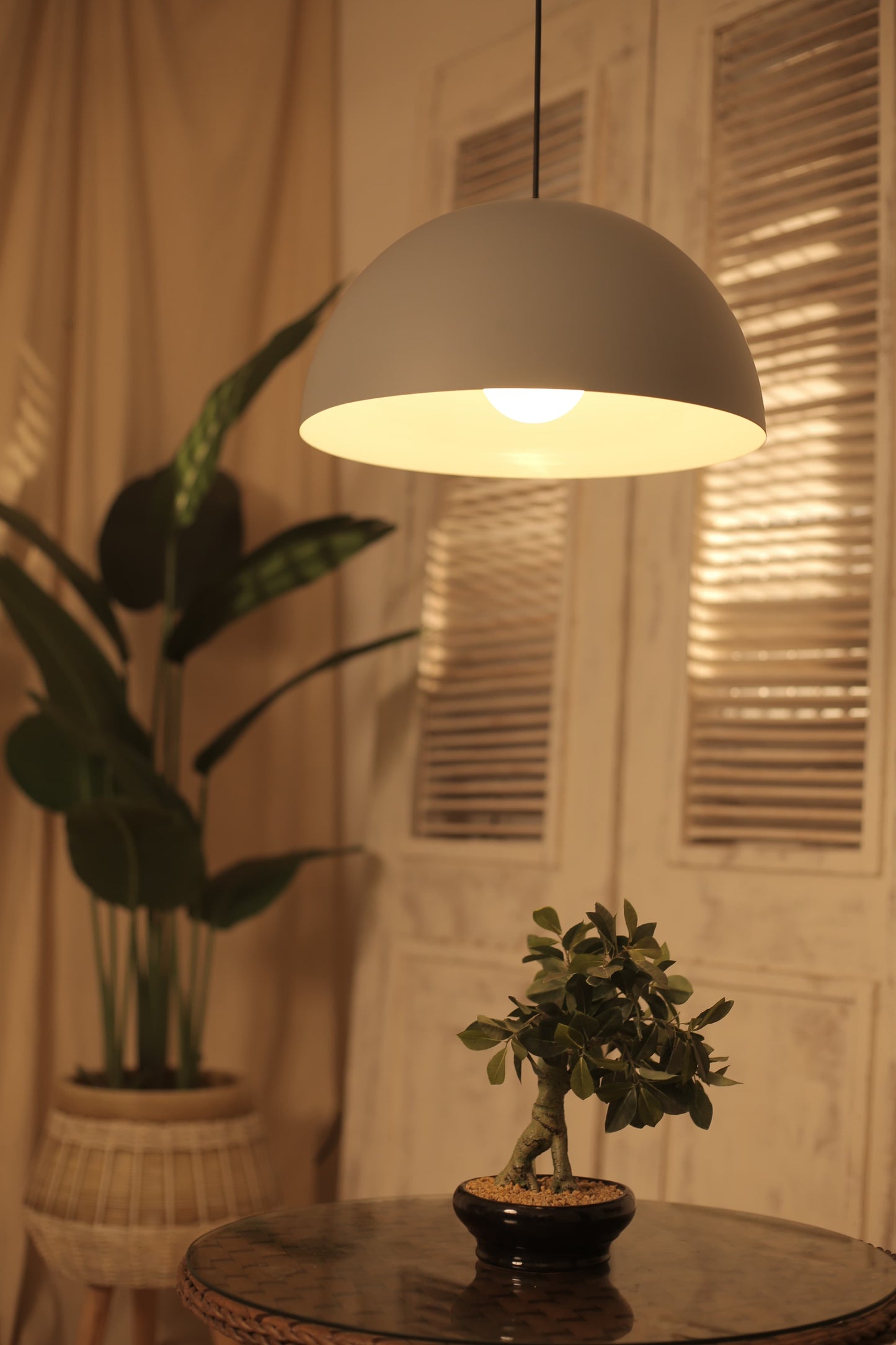 HDC Modern Gray Metal Dome Pendant Light for Bedroom, Living Room
