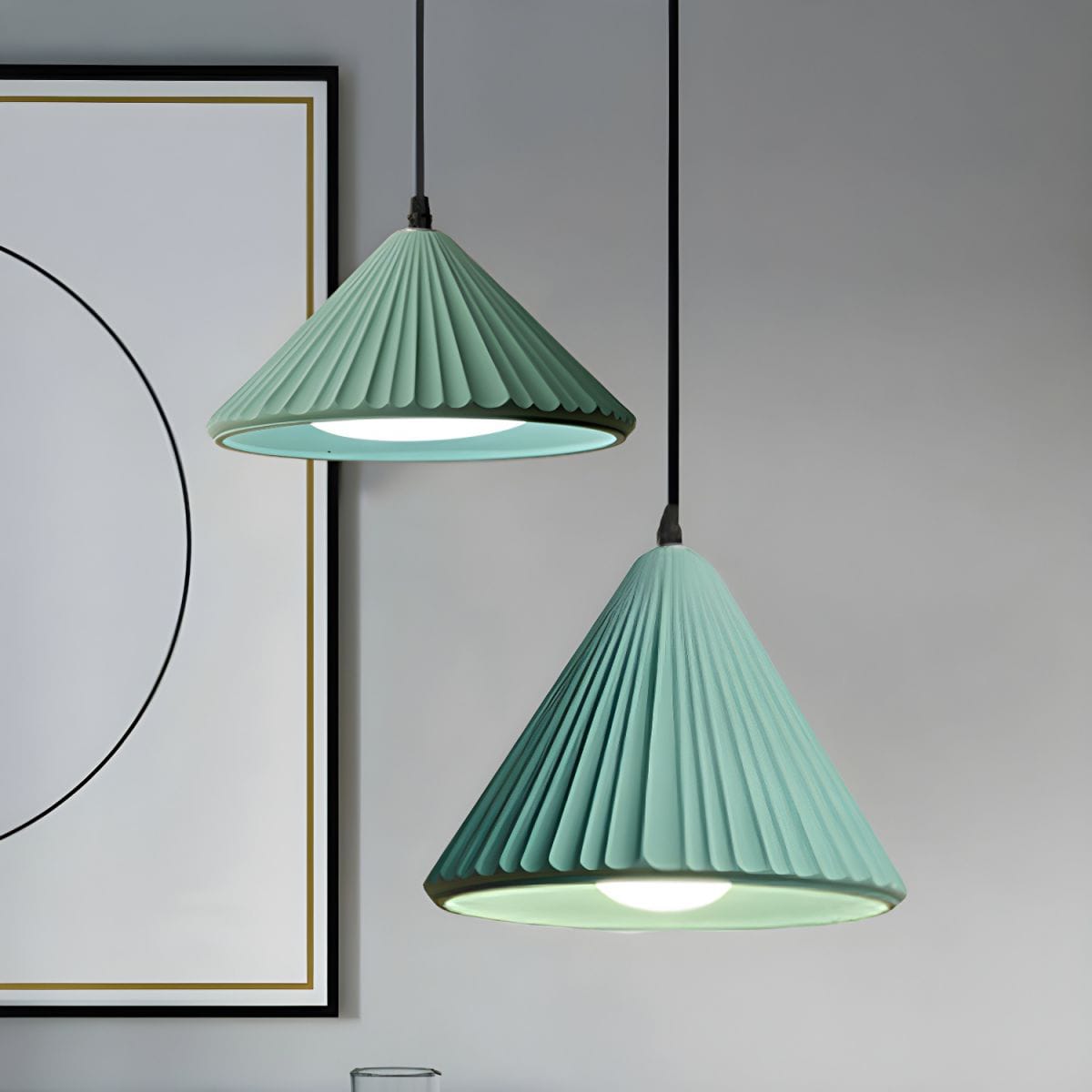 HDC Modern Ribbed Concrete Pendant Light for Bedroom, Living Room