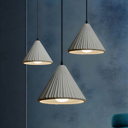 HDC Modern Ribbed Concrete Pendant Light for Bedroom, Living Room
