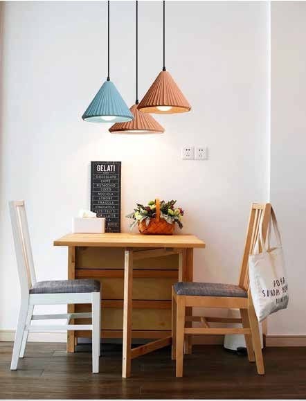 HDC Modern Ribbed Concrete Pendant Light for Bedroom, Living Room