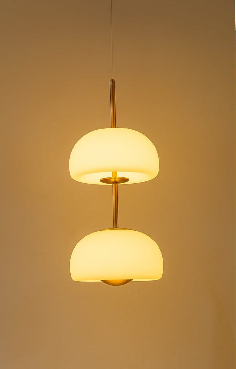HDC Halo Glow White & Gold Luxe Twin Dome Pendant Glass Hanging Light