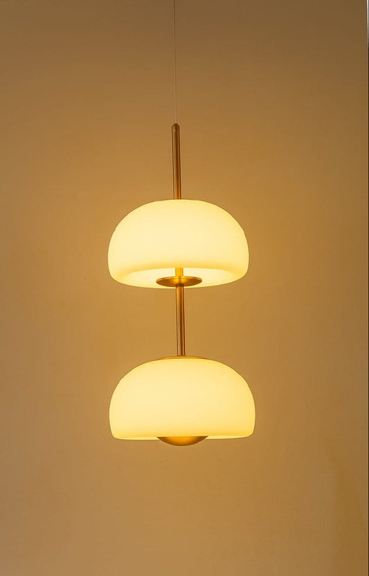 HDC Halo Glow White & Gold Luxe Twin Dome Pendant Glass Hanging Light