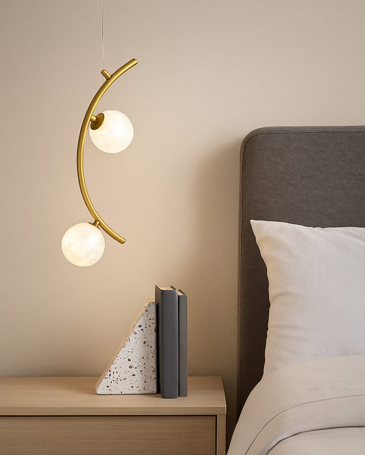 HDC Golden Curved Modern Lunar Arc Double-Globe Pendant LED Hanging Lamp