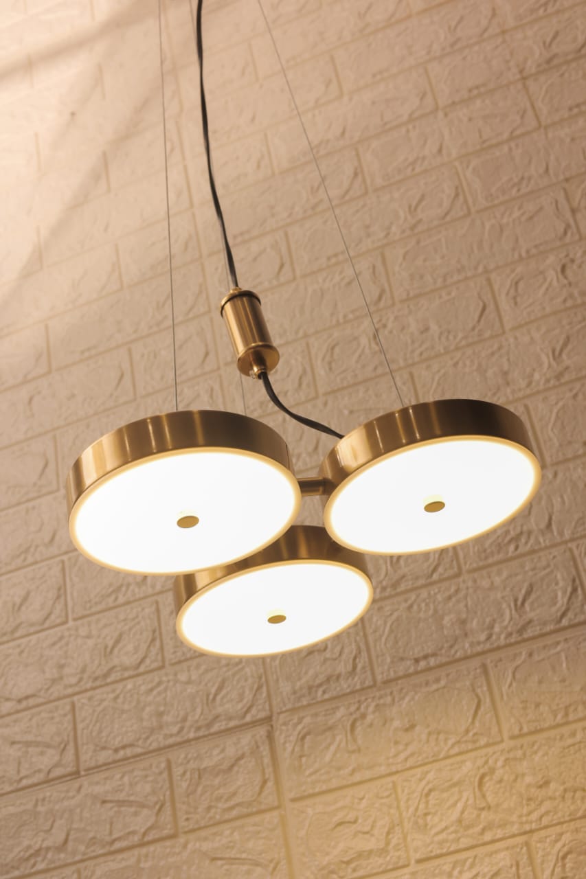 HDC Golden Finish Triple-Ring Modern LED Contemporary Ceiling Hanging Lamp