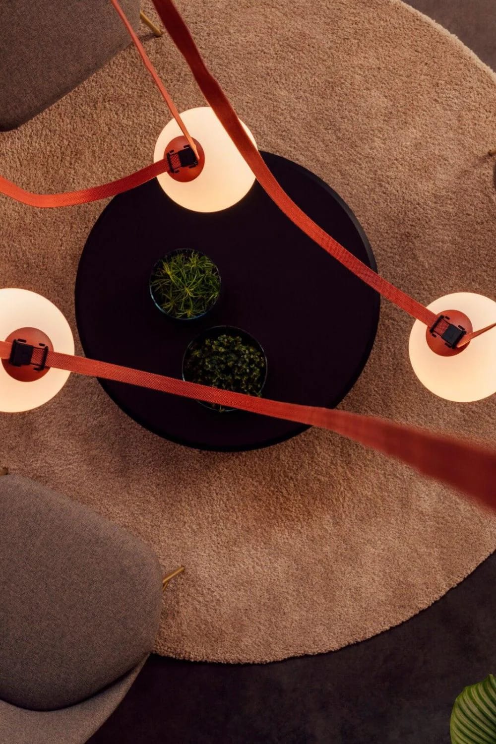 HDC 800mm Tan Leather Linear Loop Chandelier Light for Dining & Living Spaces