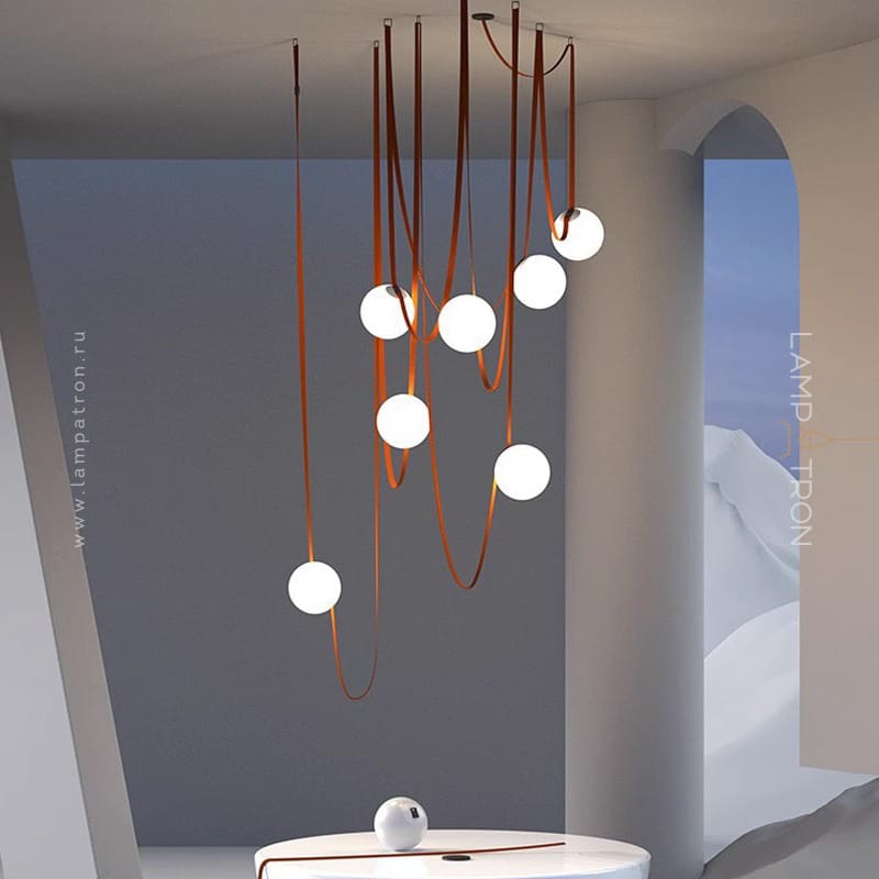 HDC Luxe Tan-Belt Globe Cascade Pendant Hanging Chandelier for Dining & Living Spaces