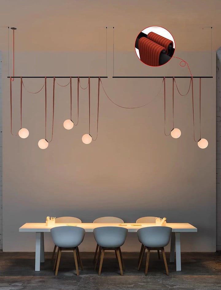 HDC 800mm Tan Leather Linear Loop Chandelier Light for Dining & Living Spaces