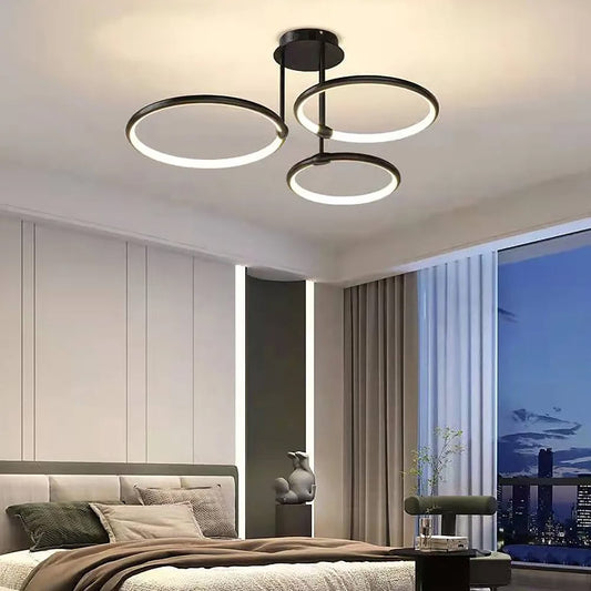 HDC 3 Ring Modern Semi-Flush Mount Black Finish LED Ceiling Light For living Room