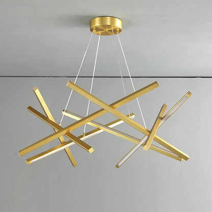 Hdc Modern Matte Gold Finish Geometric LED Pendant Chandelier Light for Living & Dining Areas