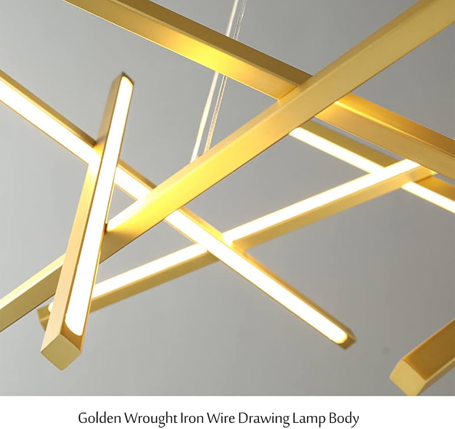 Hdc Modern Matte Gold Finish Geometric LED Pendant Chandelier Light for Living & Dining Areas