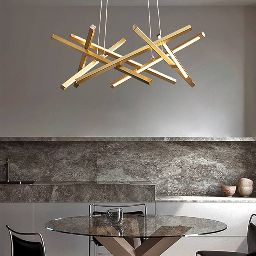 Hdc Modern Matte Gold Finish Geometric LED Pendant Chandelier Light for Living & Dining Areas