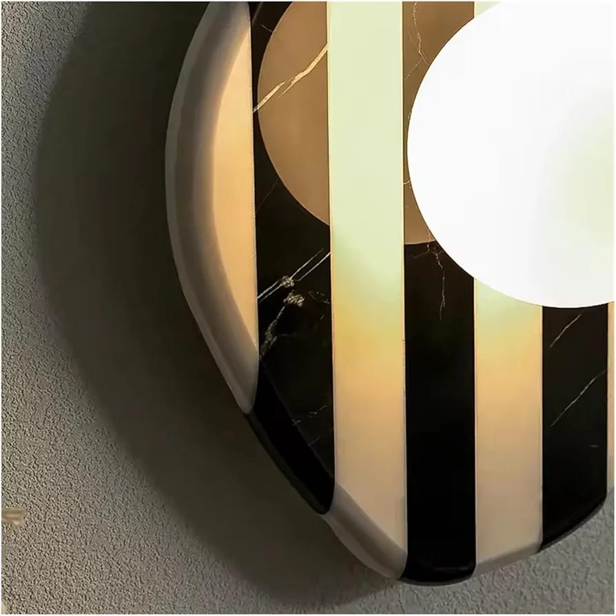HDC Irregular Marble Natural Stone Red/Black Striped Wall Light For Living Room, Bedroom