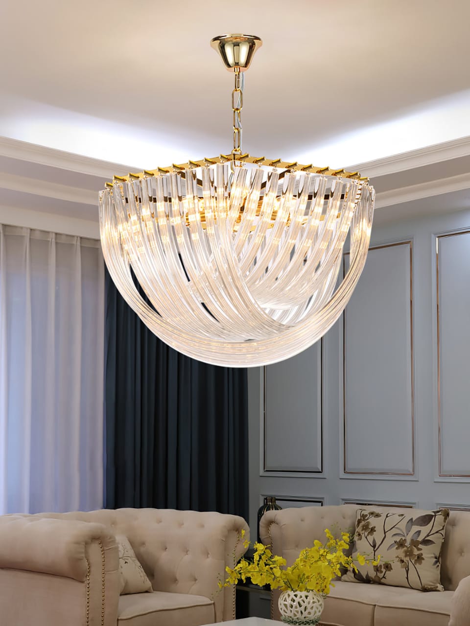 HDC Mid-Century Style Layered Glass Chandelier Lighting For Living Room And Bedroom