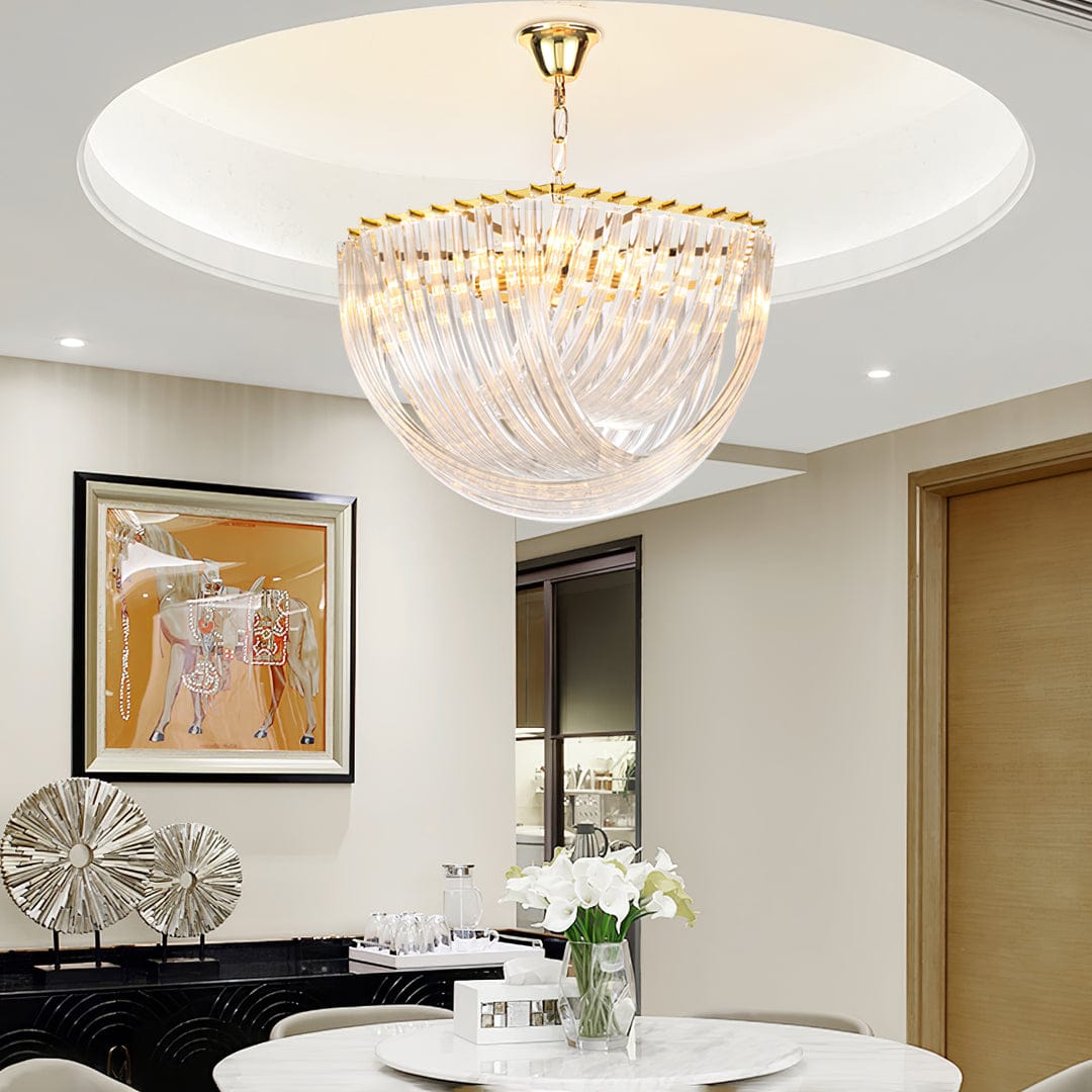 HDC Mid-Century Style Layered Glass Chandelier Lighting For Living Room And Bedroom