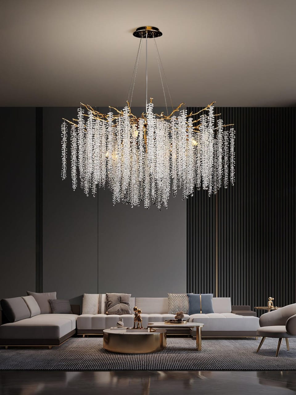 HDC 600/800mm Modern Gold Crystal Tree Branch Dining Room Chandelier