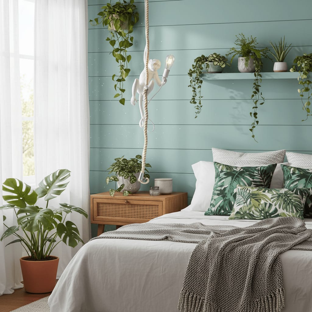 Hdc Hemp Rope Monkey Creative Retro Cafe Ceiling Light for Kids Bedroom, Cafe