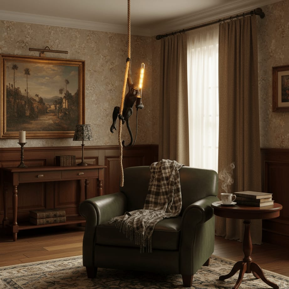 Hdc Hemp Rope Monkey Creative Retro Cafe Ceiling Light for Kids Bedroom, Cafe