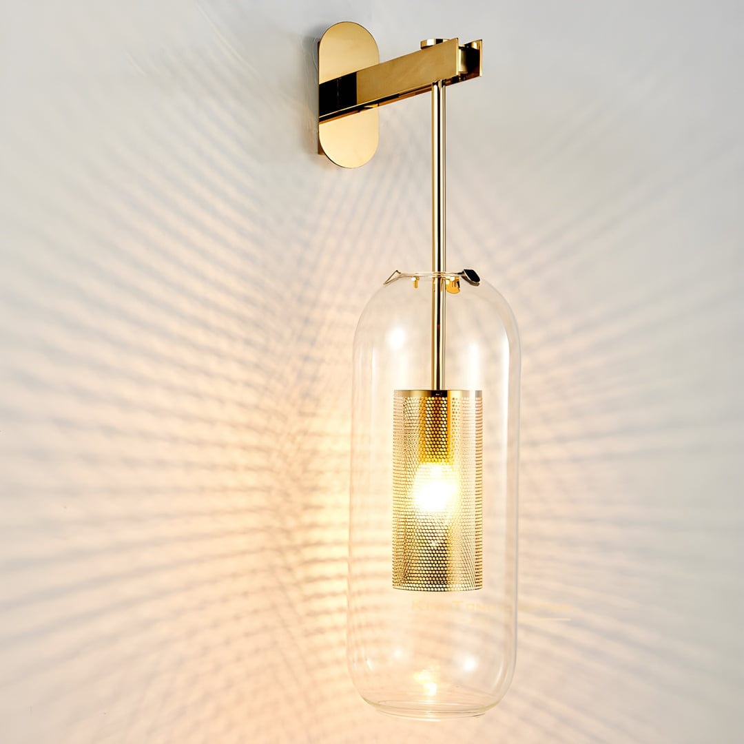 Hdc Industrial Wall Sconce Oblong Clear Glass Wall Mount Lamp with Inner Mesh Cage
