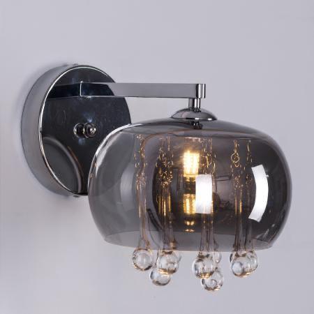 HDC Modern Amber/Smoke Glass Wall Light with Crystal Droplets For Living Room