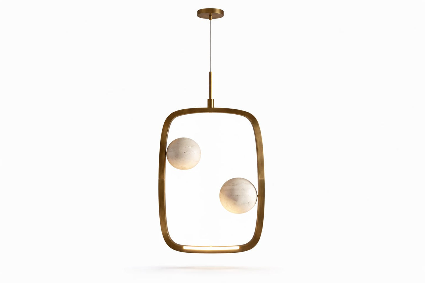 HDC Modern Round/Square/Triangle Travertine Brass LED Pendant Light for Bedroom, Living Room