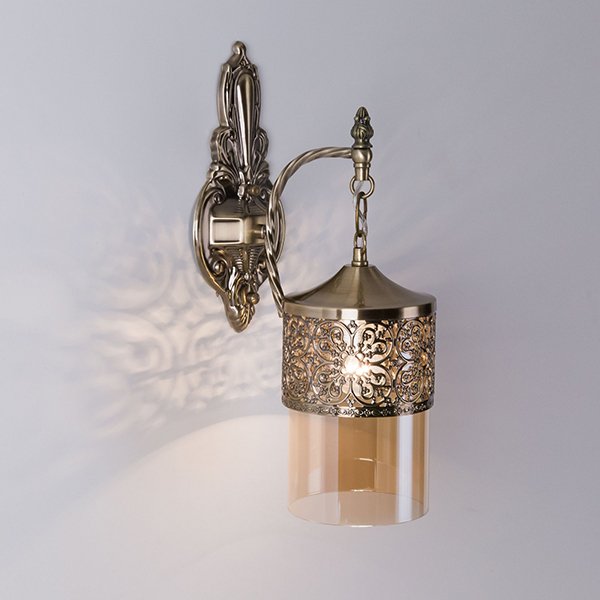 HDC Amber Glass Antique Bronze Hanging Wall Light