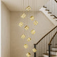 HDC 18 Lights Led Cubes Gold Crystal Double Height Stair Chandelier- Tricolor