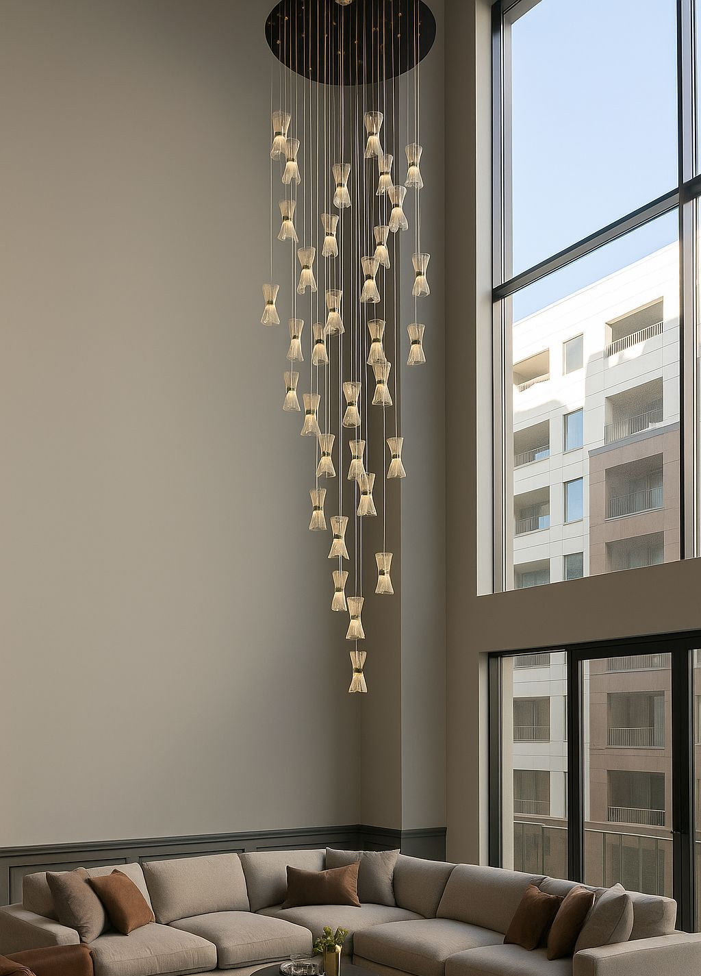 HDC 28 Lights Gold Acrylic Double Height Stair Chandelier