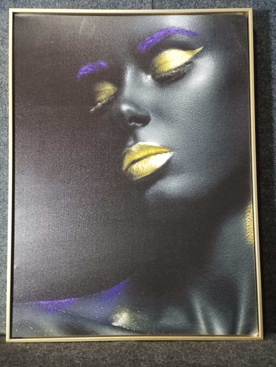 Hdc Sexy Gold Lip Closed Eye Black Woman Figure Canvas Painting Wall Art Posters for Living Room Home Wall Decor