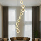 HDC 10 Lights Led Ring Gold Double Height Long Stair Chandelier
