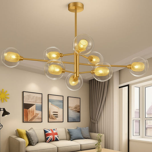 Hdc 8 Lights Glass Shade Mid Century Sputnik Chandelier For Living Room