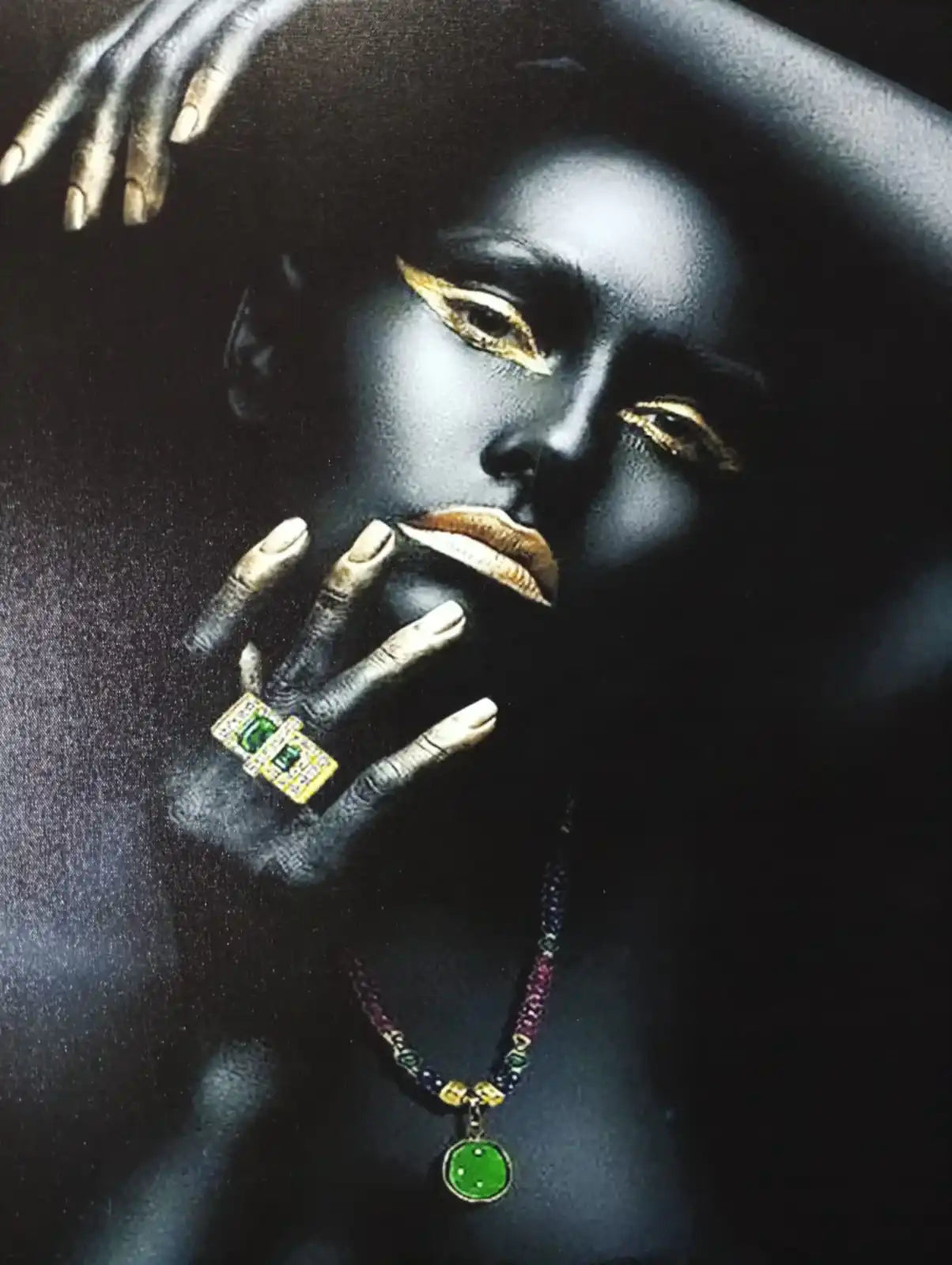 Hdc Sexy Gold Lip Black Woman Figure Canvas Painting Wall Art Posters for Living Room Home Wall Decor