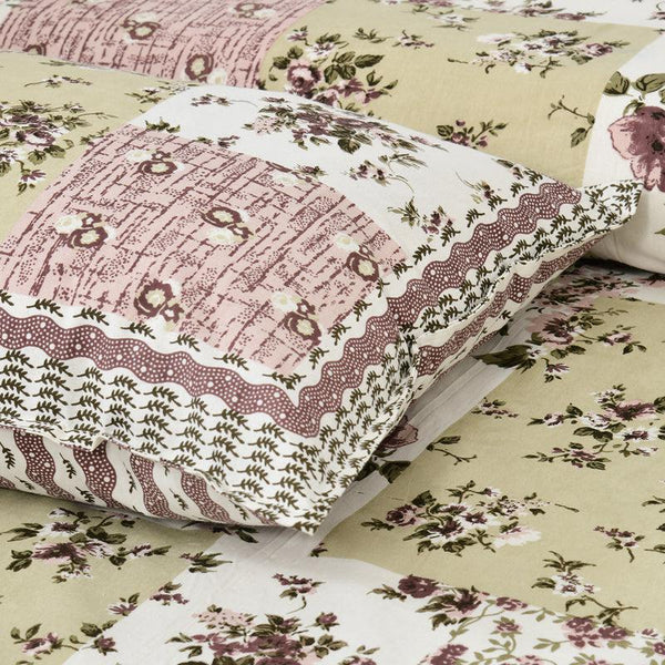 Hdc Floral Patch Print Cotton King Size Double Bed Sheet With 2 Pillow Cover For Bedroom, Home Decor