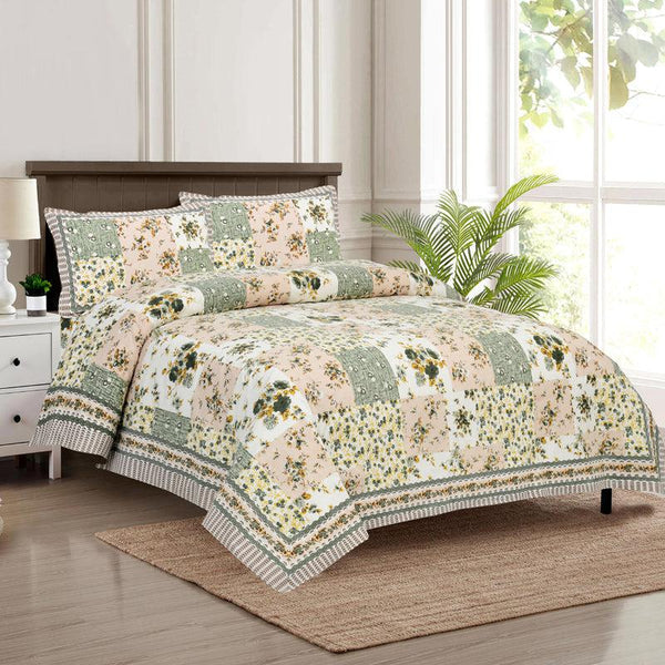 Hdc Floral Patch Print Cotton King Size Double Bed Sheet With 2 Pillow Cover For Bedroom, Home Decor