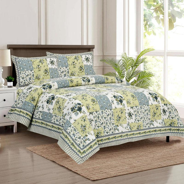Hdc Floral Patch Print Cotton King Size Double Bed Sheet With 2 Pillow Cover For Bedroom, Home Decor