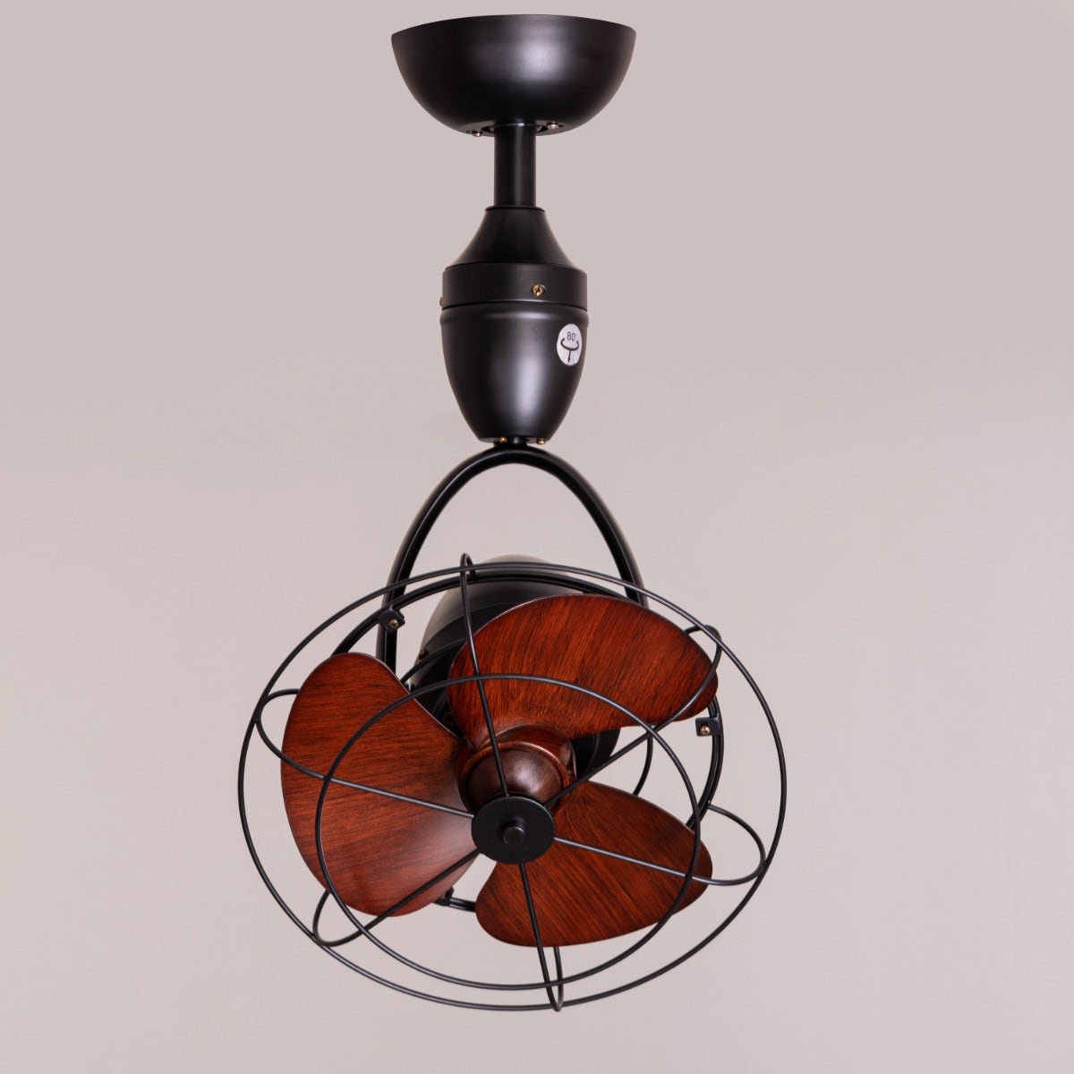 HDC 12 inches Vintage Industrial Wall Fan Light with Wooden Blades & Metal Cage