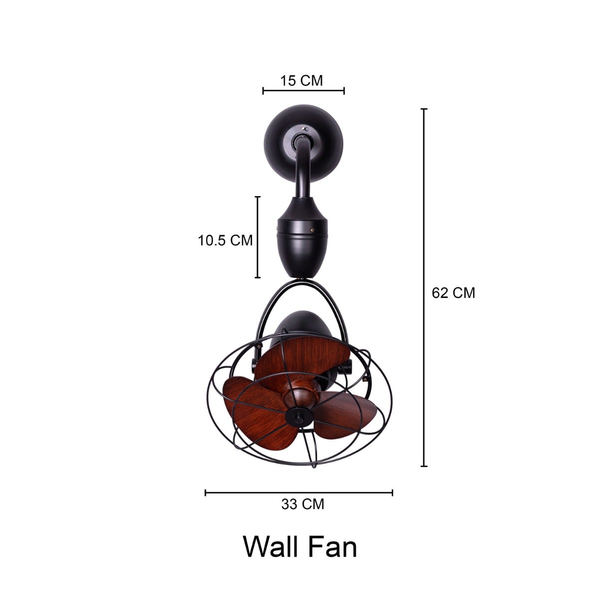HDC 12 inches Vintage Industrial Wall Fan Light with Wooden Blades & Metal Cage