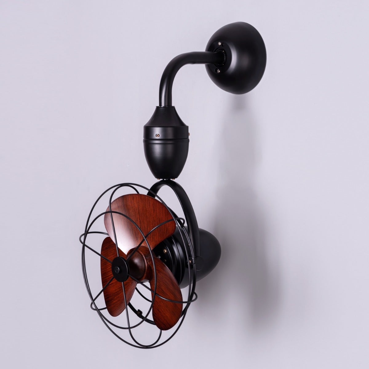 HDC 12 inches Vintage Industrial Wall Fan Light with Wooden Blades & Metal Cage