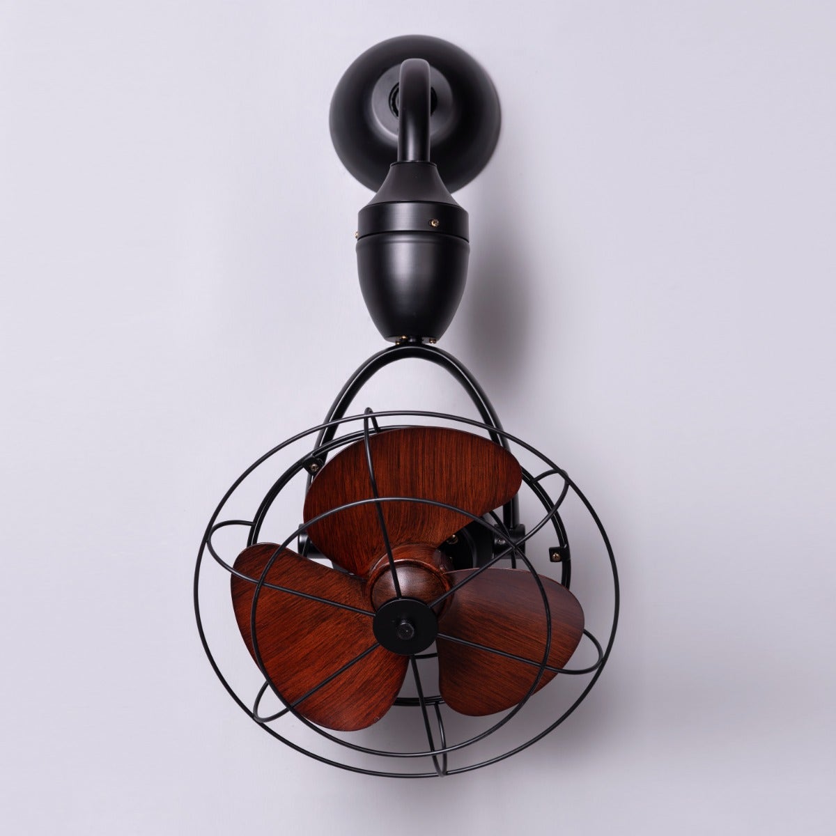 HDC 12 inches Vintage Industrial Wall Fan Light with Wooden Blades & Metal Cage