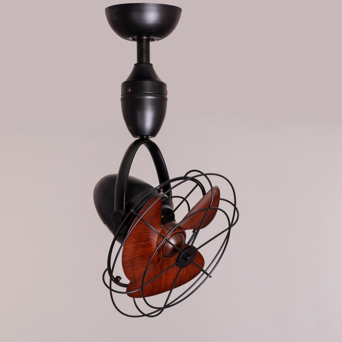 HDC 12 inches Vintage Industrial Wall Fan Light with Wooden Blades & Metal Cage