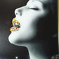 Hdc Golden Makeup Woman Lips with Gems Portraits Aesthetic Wall Art Poster for Living Room, Home & Wall Decor