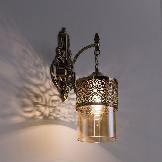 HDC Amber Glass Antique Bronze Hanging Wall Light