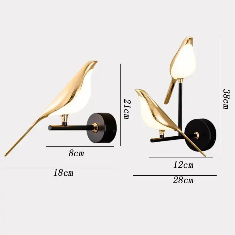 HDC 2 Led 2 Bird Modern Gold Black Metal Wall Light For Drawing Room - Tricolor