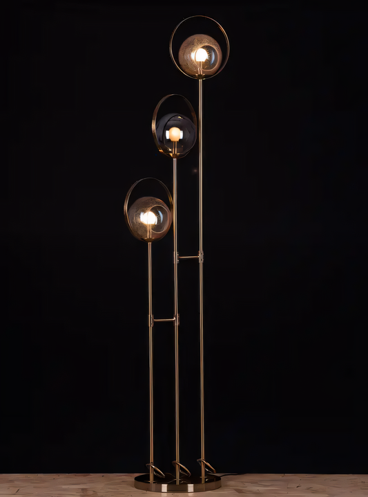Hdc 3 Light Metal Amber And Smoke Glass Standing Floor Lamp