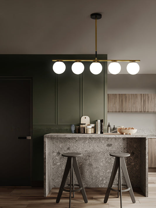 HDC Luxury Gold & Black 5-Light Linear Globe Chandelier for Dining & Modern Interiors
