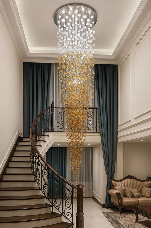 HDC 3000mm Meteoroid Amber Color Crystal Double Height Stair Chandelier